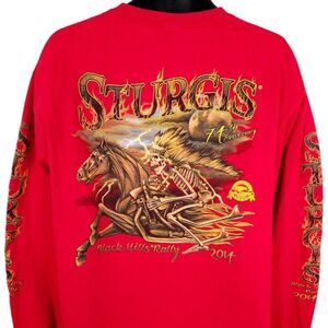 Sturgis T Shirt Mens Size XL Red 2014 Black Hills Rally Skeleton Flames